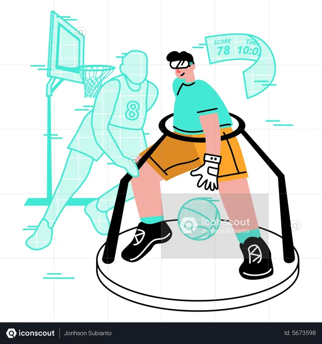 Homem jogando basquete virtual  Ilustração