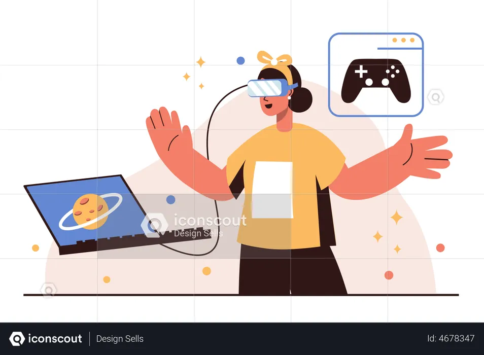 Homem jogando jogo VR no metaverso  Ilustração