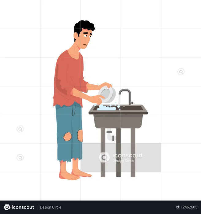 Homem lavando louça  Ilustração