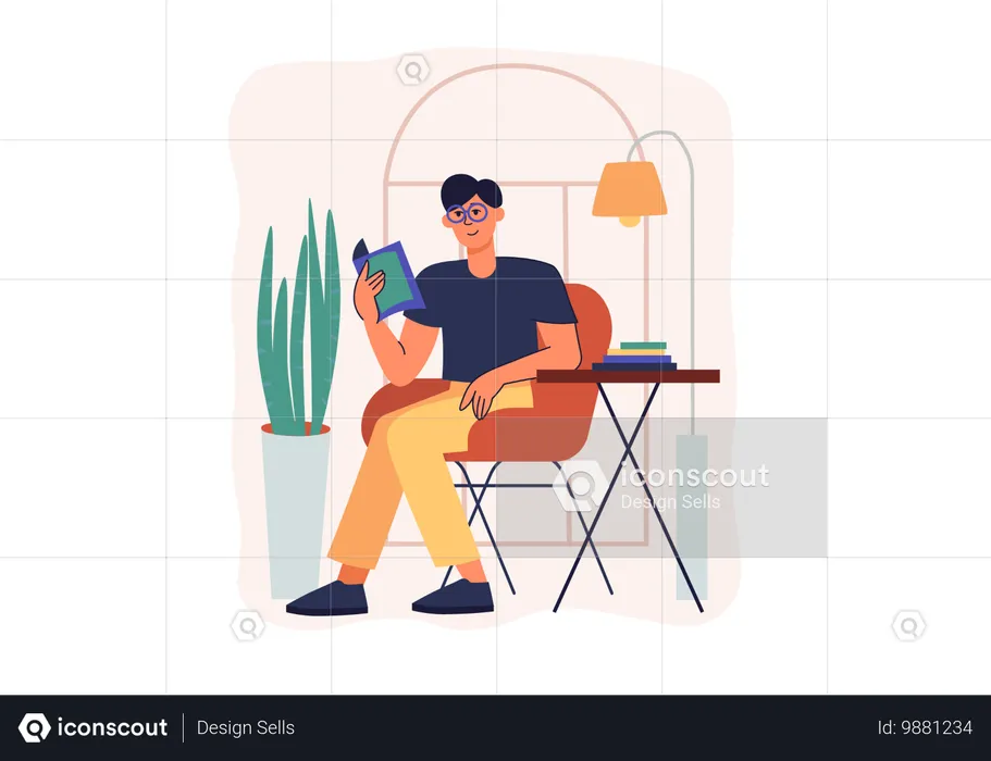 Homem lendo livro em seu tempo livre  Ilustração