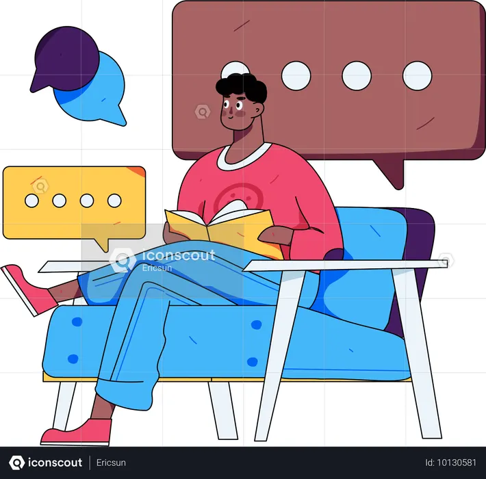 Homem lendo livro de resenhas  Ilustração
