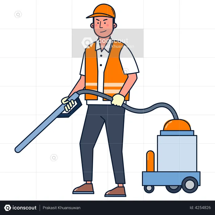 Homem limpando com aspirador de pó  Ilustração