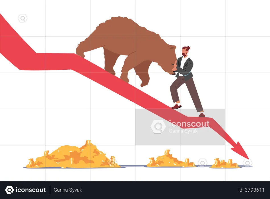 Homem lutando contra a baixa do mercado de ações  Ilustração