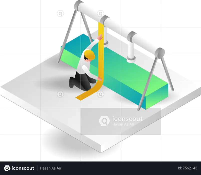 Homem medindo a altura do cano de rega  Ilustração