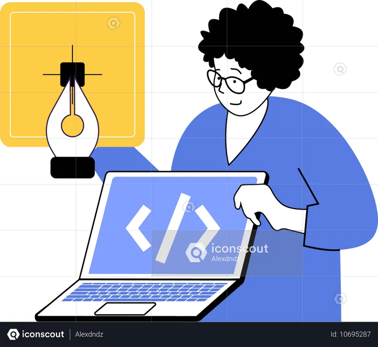 Homem mostrando codificação de site  Ilustração