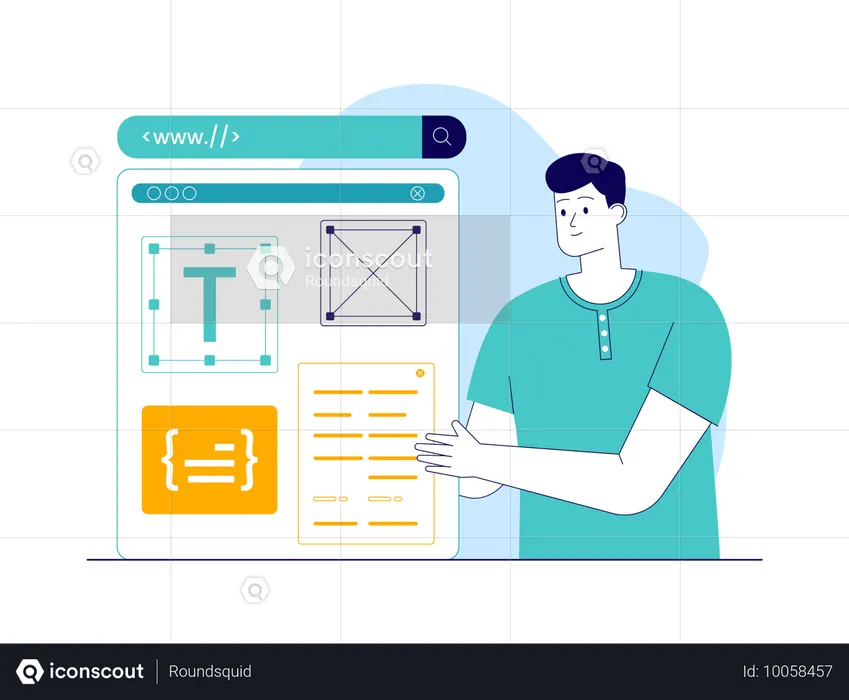 Homem mostrando quadro de site  Ilustração