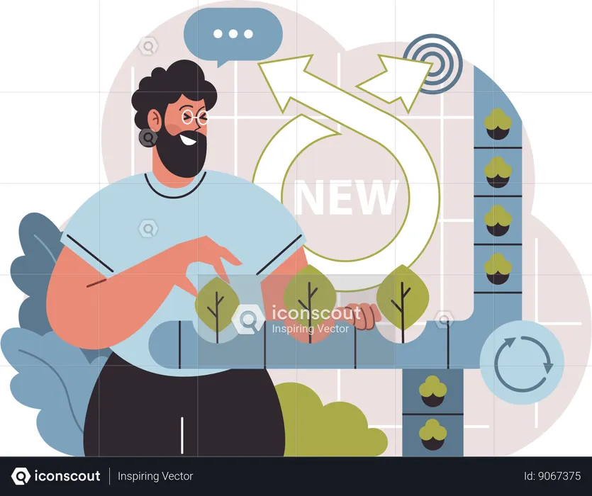 Homem mostrando notícias de ecologia  Ilustração