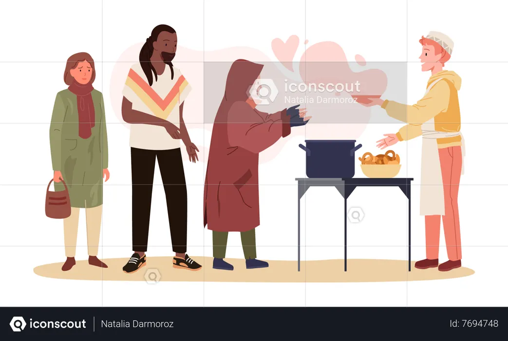 Homem muçulmano doou comida  Ilustração