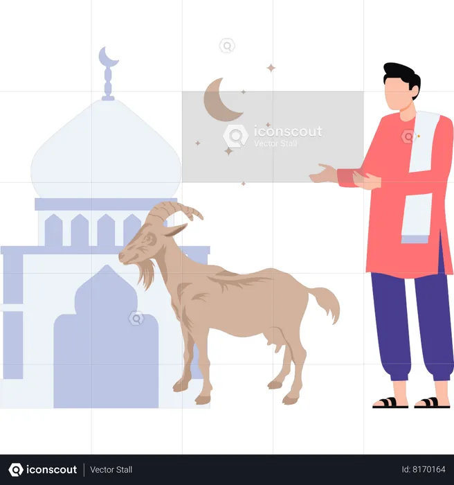 O homem muçulmano está olhando a cabra  Ilustração