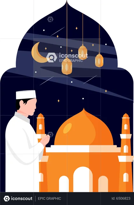 Homem muçulmano fazendo oração ramazan  Ilustração