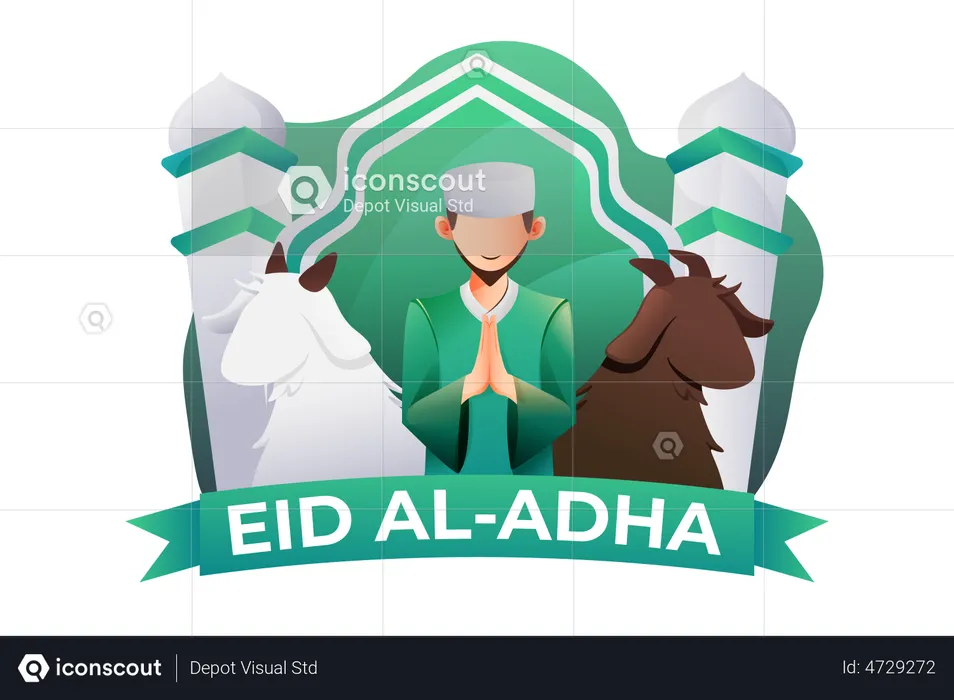 Homem muçulmano cumprimentando Eid Al-Adha  Ilustração