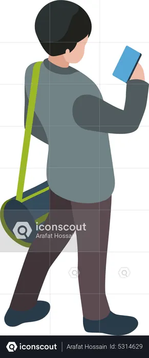 Homem no aeroporto usando smartphone  Ilustração