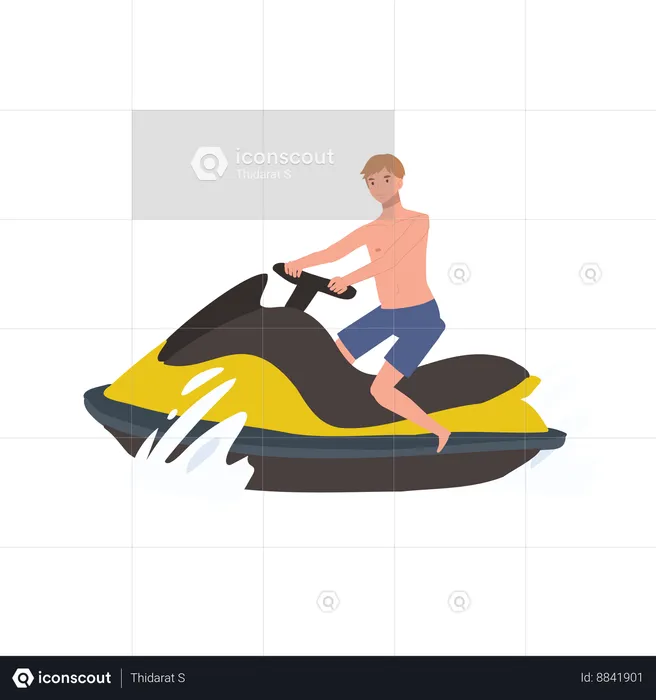 Homem no jet ski  Ilustração