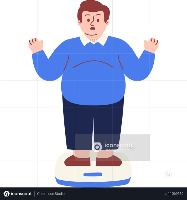 Homem obeso verificando sua gordura  Ilustração