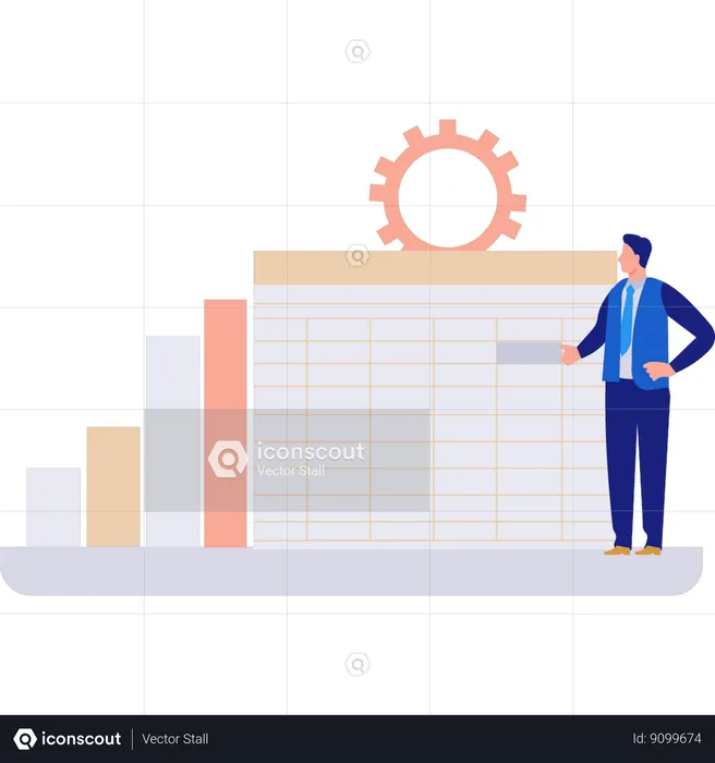 Homem olhando planilha excel  Ilustração