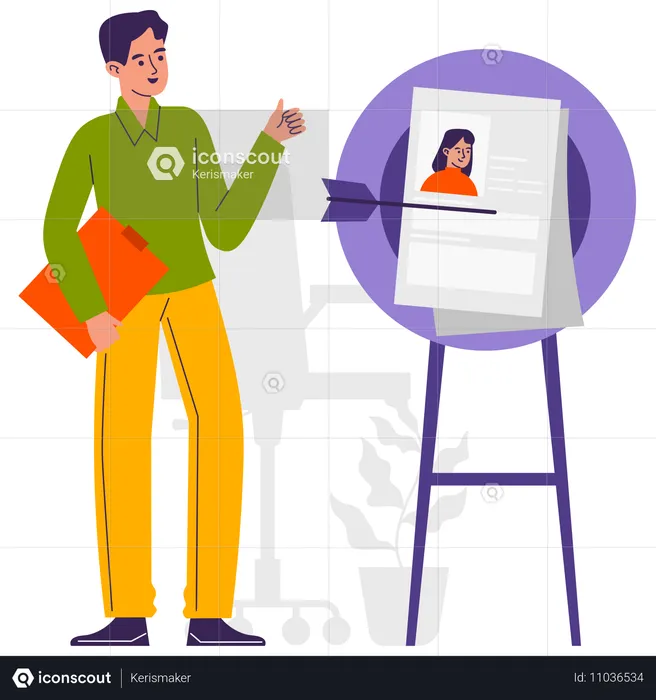 Homem olhando para candidatos a emprego  Ilustração