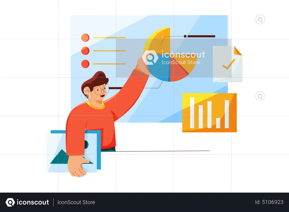 Homem olhando estatísticas de marketing  Ilustração