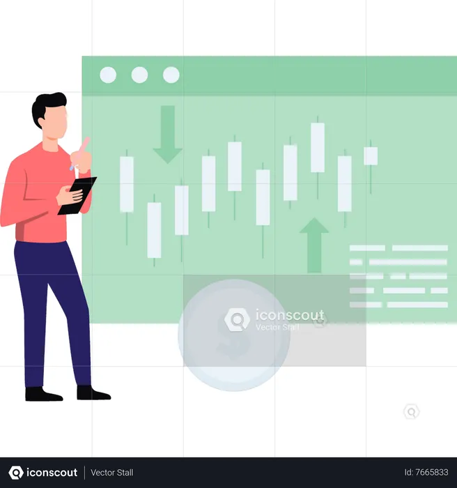 Homem olhando para o gráfico do dólar  Ilustração