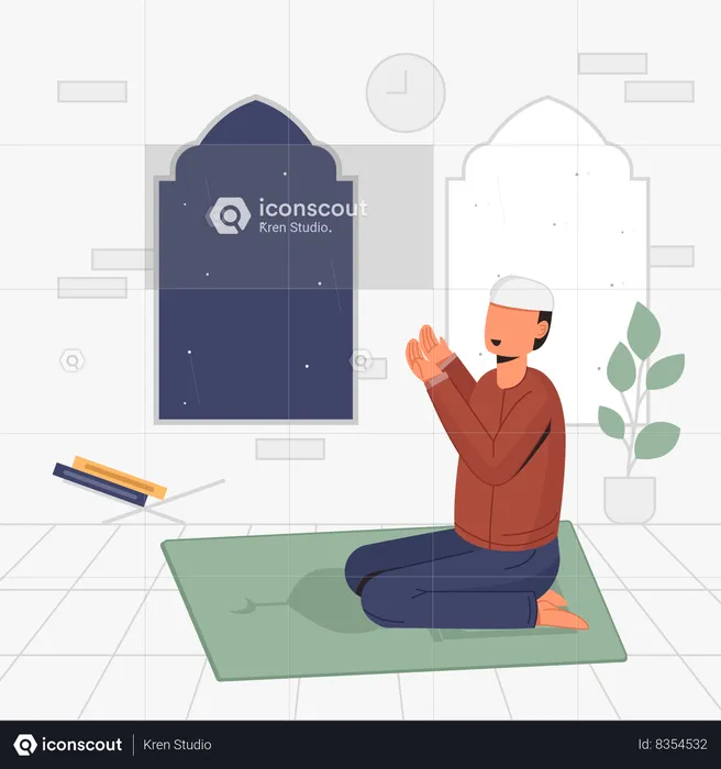 Homem rezando no Ramadã  Ilustração