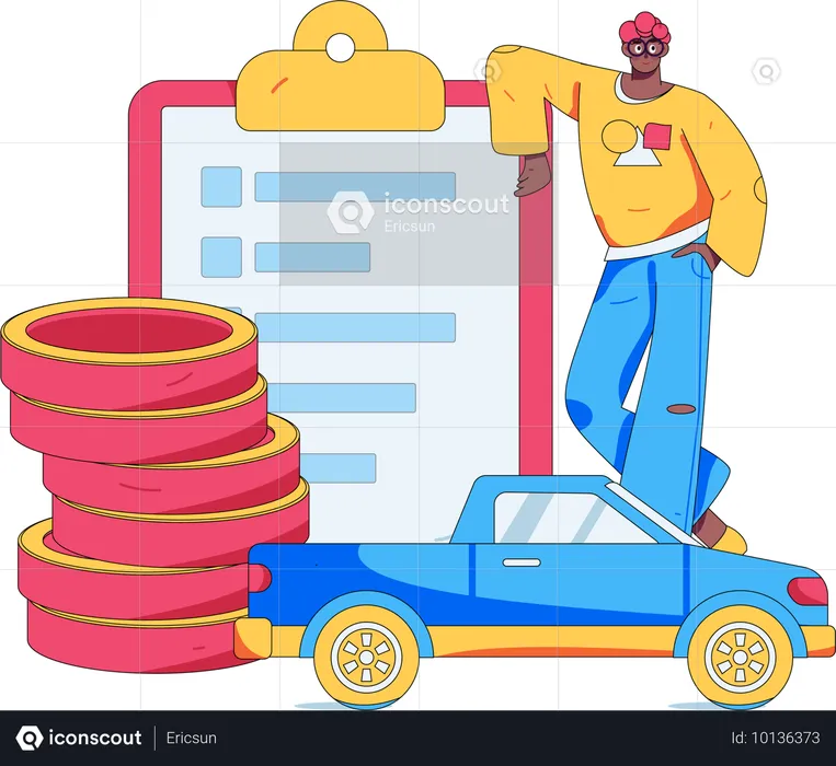 Homem paga prêmio de seguro de carro  Ilustração