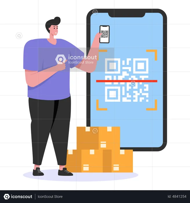 Homem pagando via pagamento por código QR  Ilustração