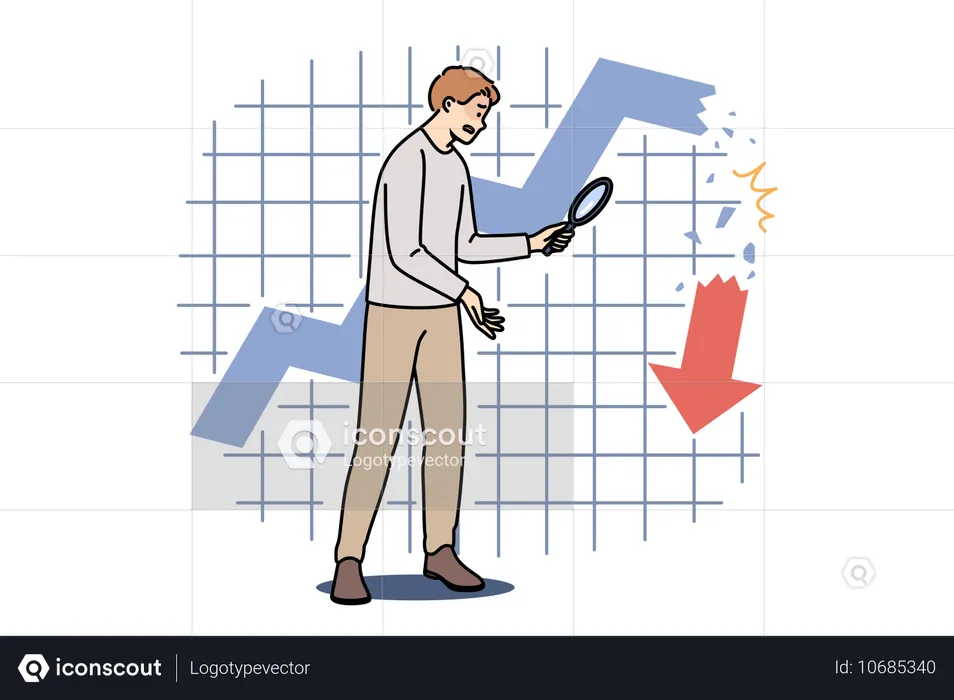 Homem em pé perto de um gráfico financeiro em colapso  Ilustração