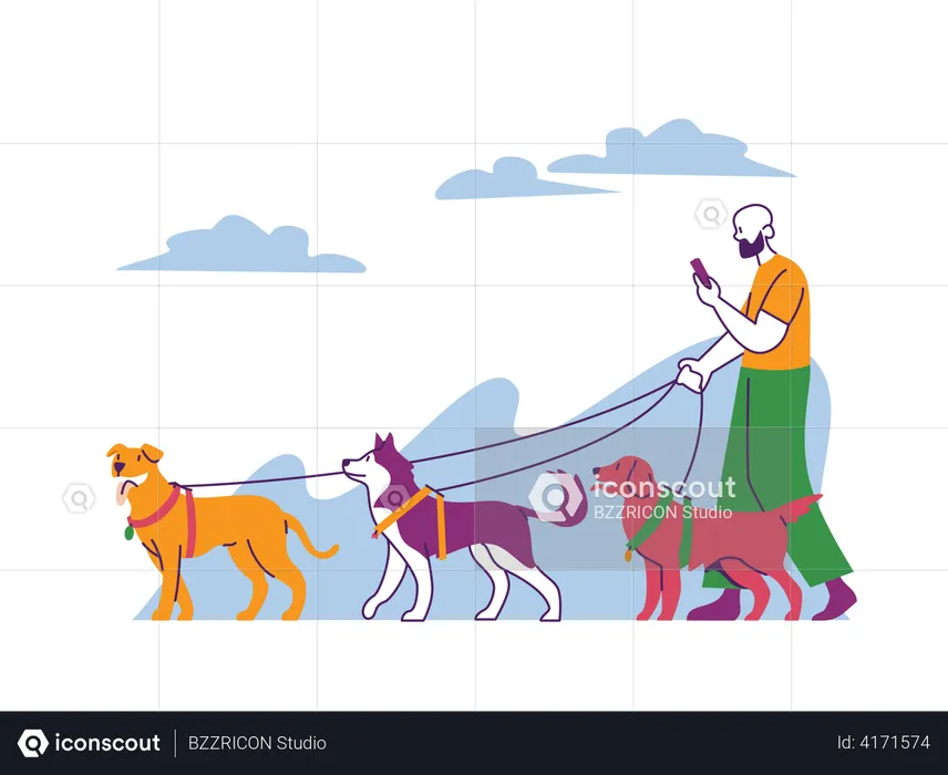 Homem passeando com cachorro  Ilustração