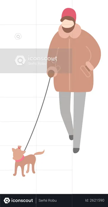 Homem passeando com seu cachorro  Ilustração