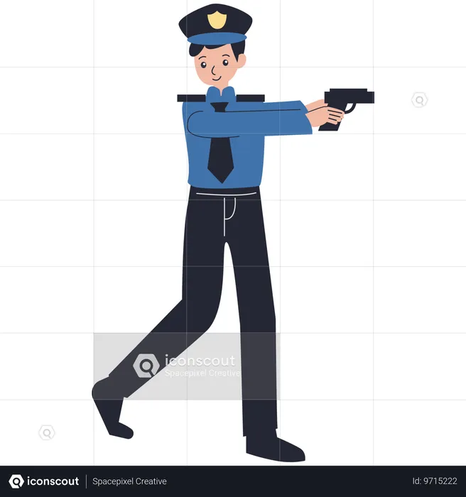 Homem polícia atirando ação  Ilustração