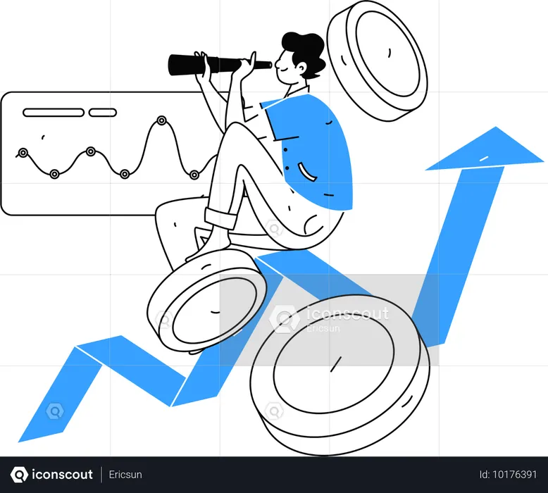 Homem procurando oportunidades de investimento  Ilustração