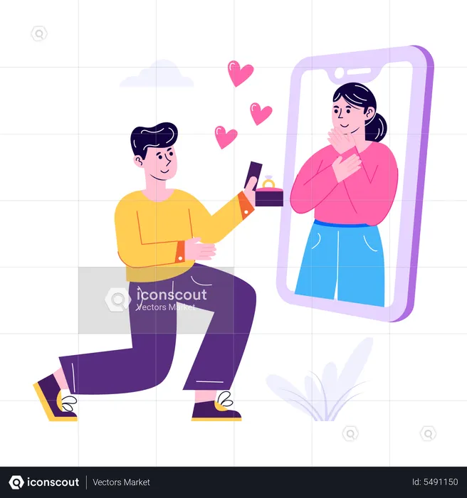 Homem propondo garota online  Ilustração