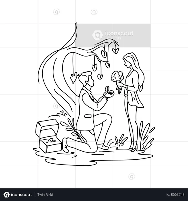 Homem pedindo menina em casamento  Ilustração