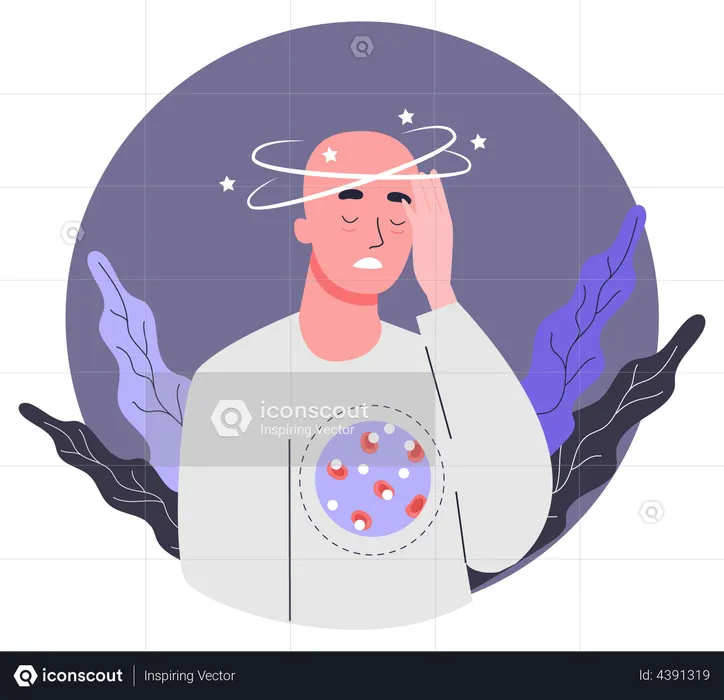 Homem que sofre de deficiência de ferro  Ilustração