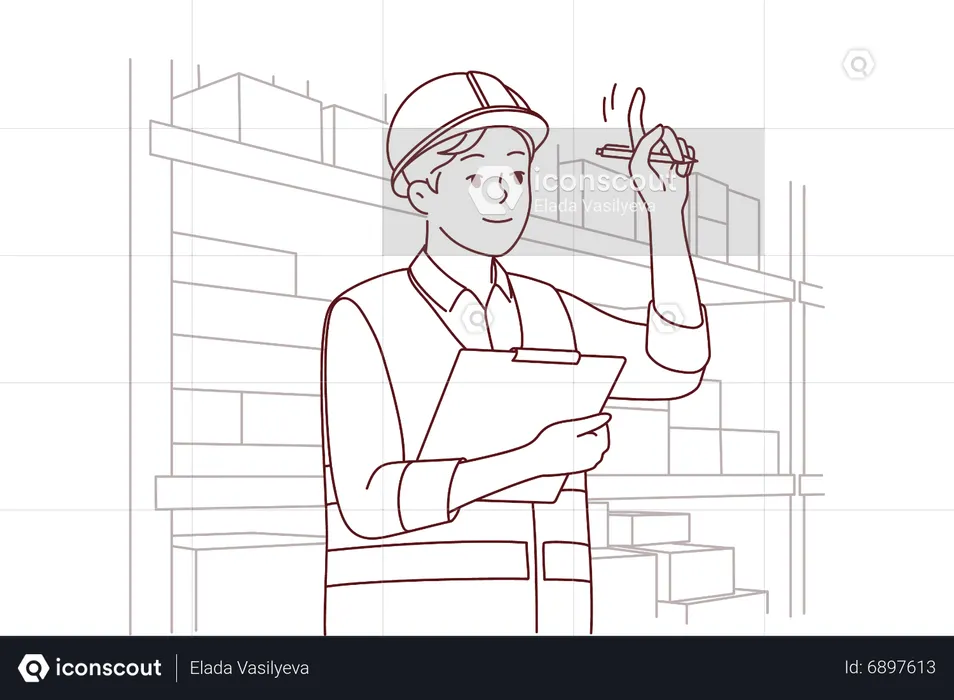 Homem trabalhando no armazém  Ilustração