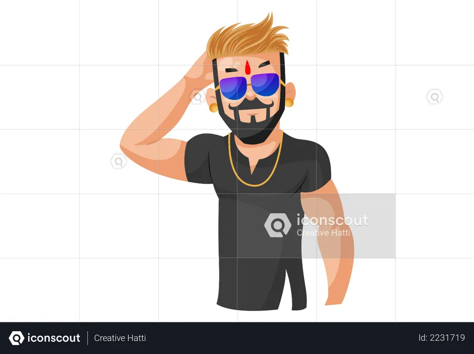 Homem indiano Rajput usando óculos escuros  Ilustração