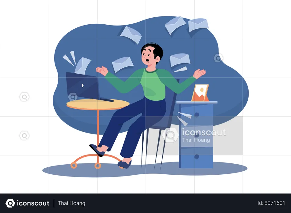 Homem recebendo e-mails de marketing  Ilustração