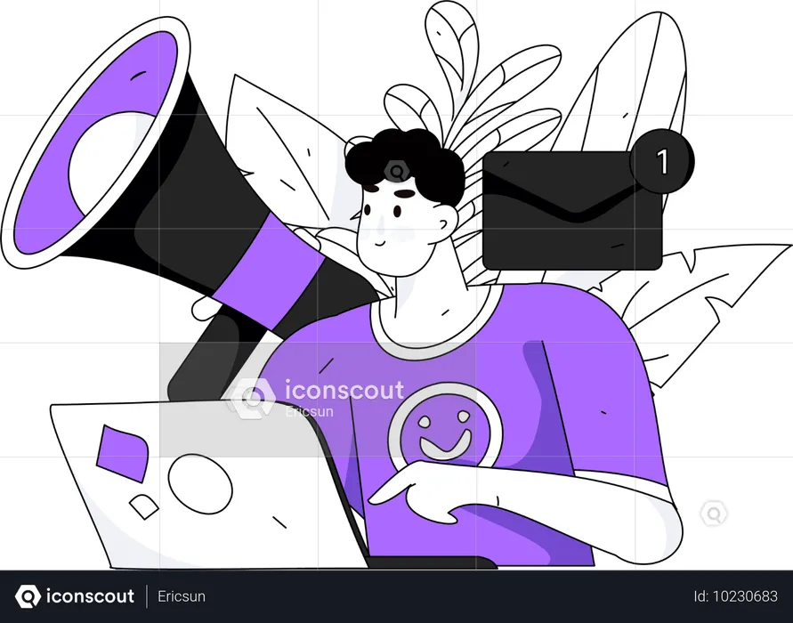 Homem recebendo notificação por e-mail de marketing  Ilustração