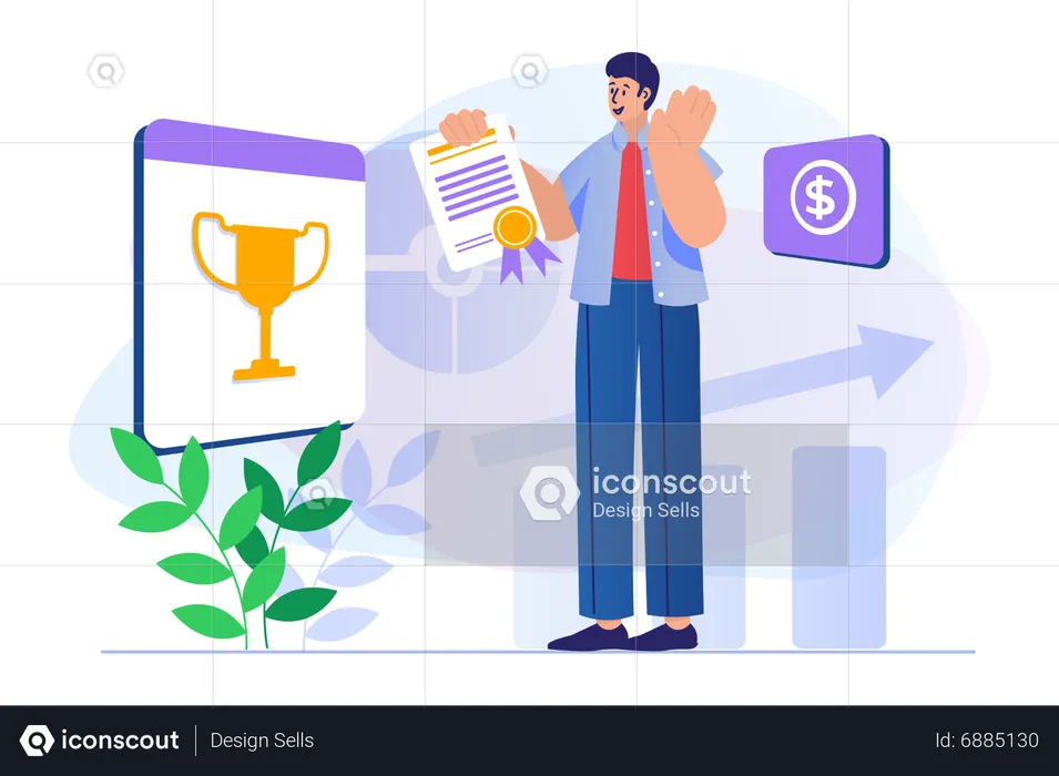 Homem recebeu certificado de sucesso  Ilustração