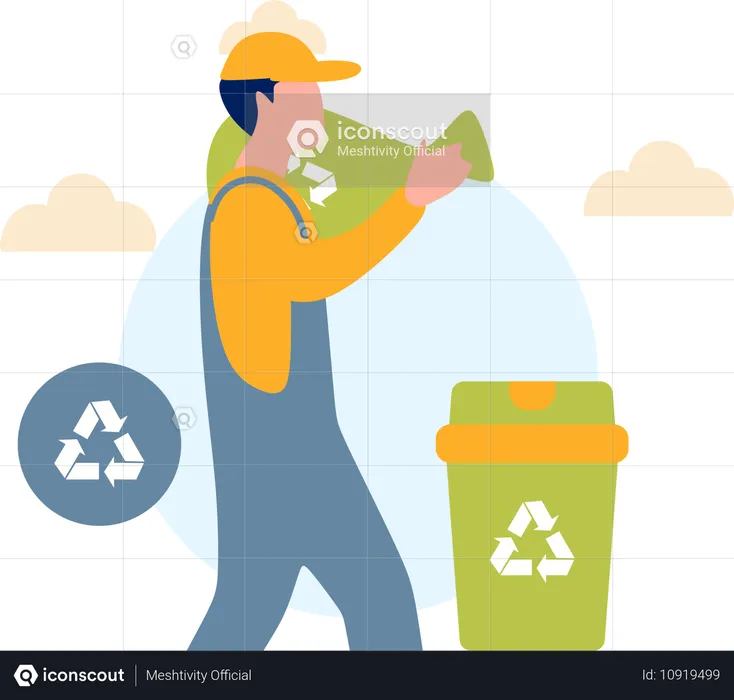 Homem reciclando lixo  Ilustração