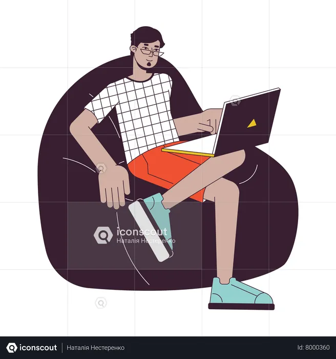 Homem relaxado sentado no pufe  Ilustração