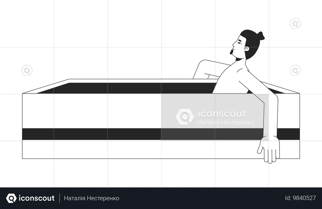 Homem relaxando na banheira ao ar livre  Ilustração