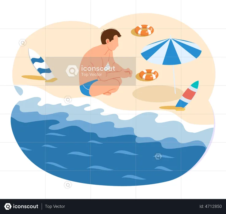 Homem relaxando na praia  Ilustração