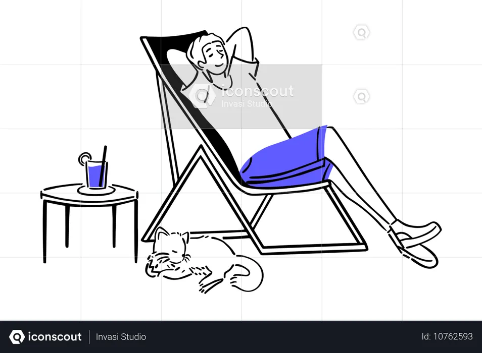 Homem relaxando no pátio com cachorro  Ilustração