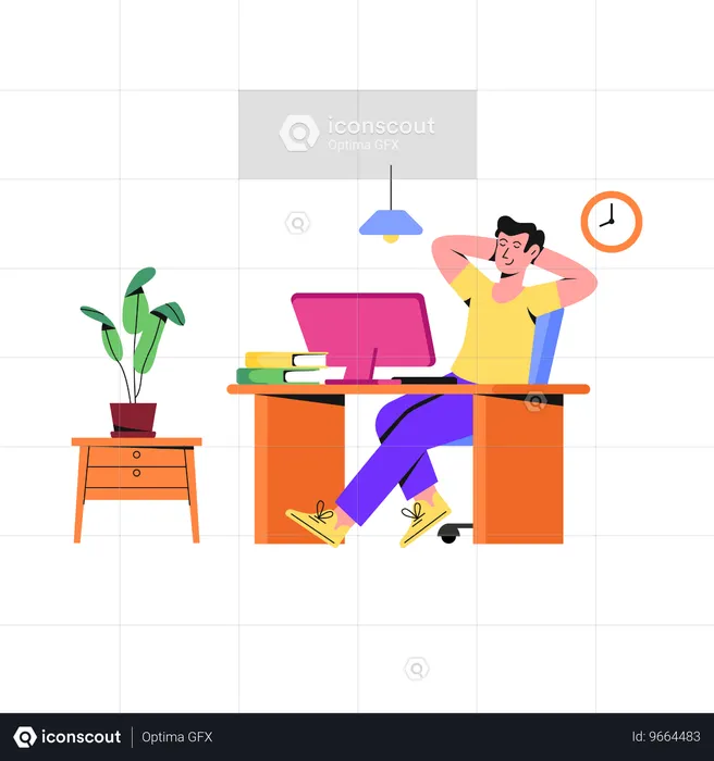 Homem relaxando no trabalho  Ilustração