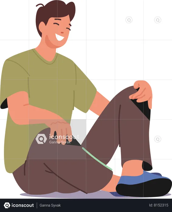 Homem satisfeito senta-se confortavelmente no chão  Ilustração