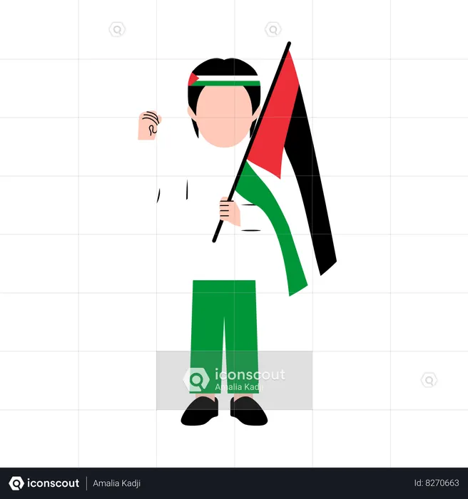 Homem Segurando Bandeira Da Palestina  Ilustração