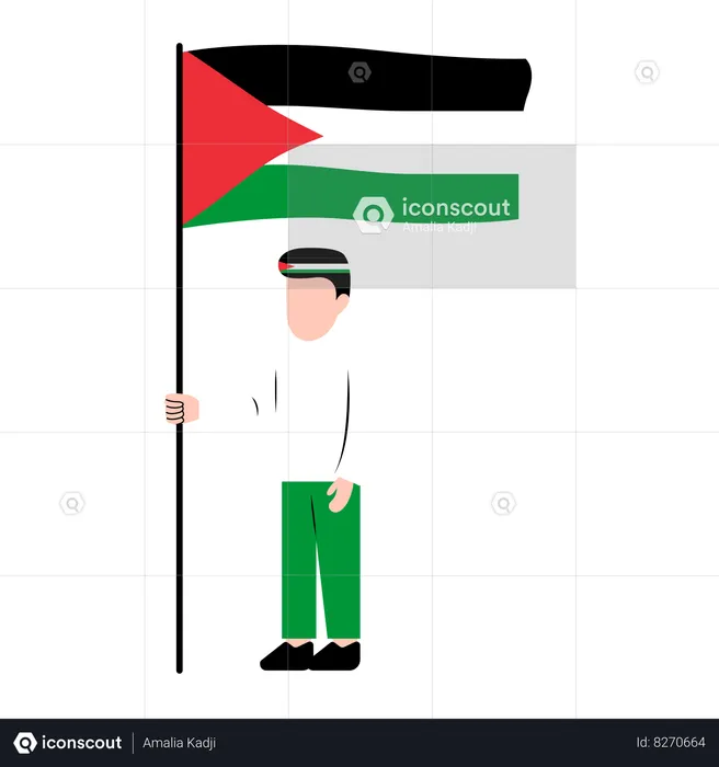 Homem Segurando Bandeira Da Palestina  Ilustração