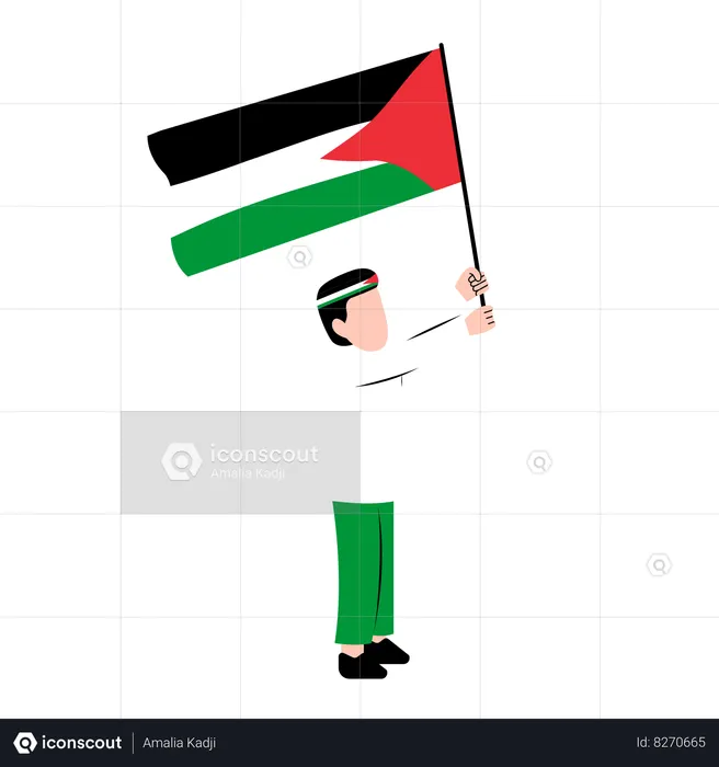 Homem Segurando Bandeira Da Palestina  Ilustração