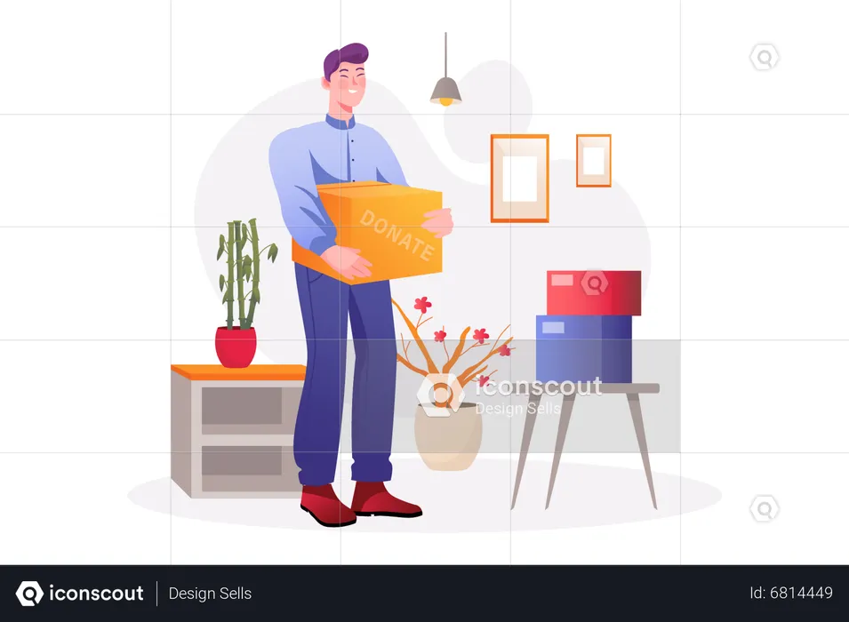 Homem segurando caixa de doações  Ilustração