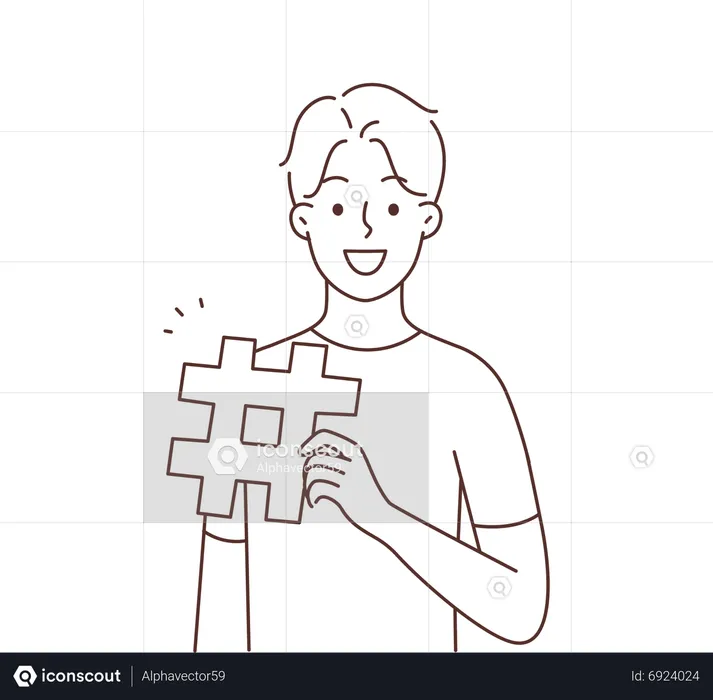 Homem segurando hashtag  Ilustração